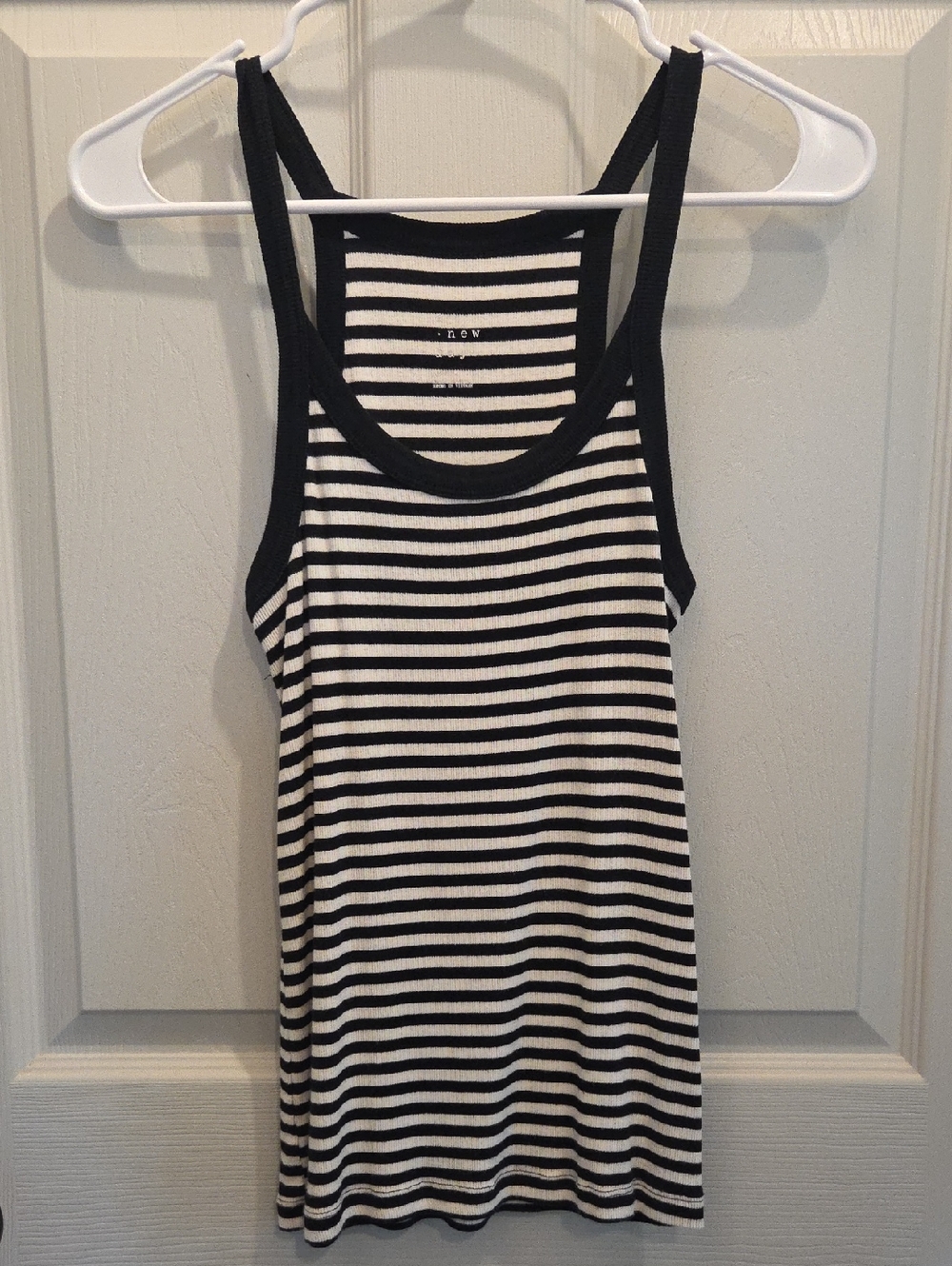 3/$10 a new day Black & White Striped Ribbed Tank